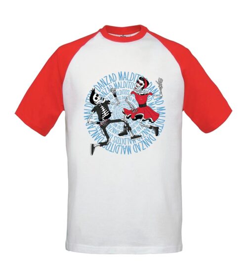 Camiseta beisbolera - Danzad malditos - Blanca con mangas rojas