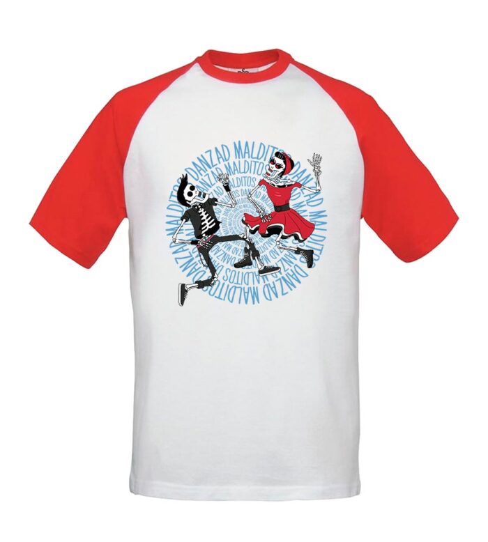 Camiseta beisbolera - Danzad malditos - Blanca con mangas rojas