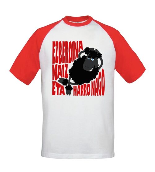 Camiseta beisbolera - Ezberdina Naiz - Blanca con mangas rojas