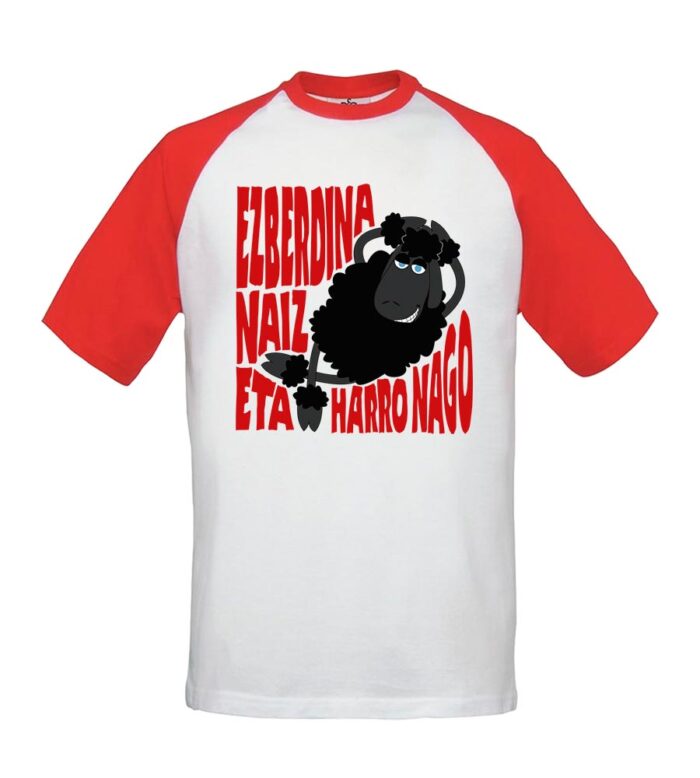 Camiseta beisbolera - Ezberdina Naiz - Blanca con mangas rojas