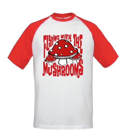 Camiseta beisbolera - Setas - Blanca con mangas rojas