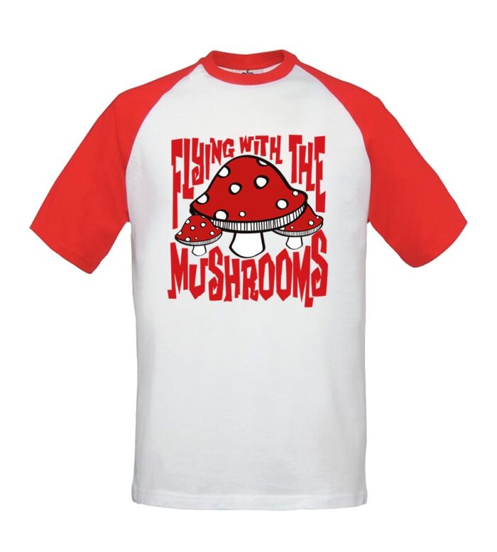 Camiseta beisbolera - Setas - Blanca con mangas rojas
