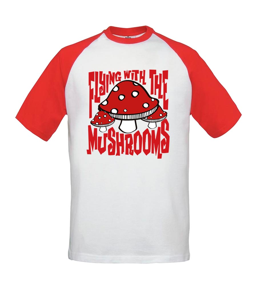 Camiseta beisbolera - Setas - Blanca con mangas rojas