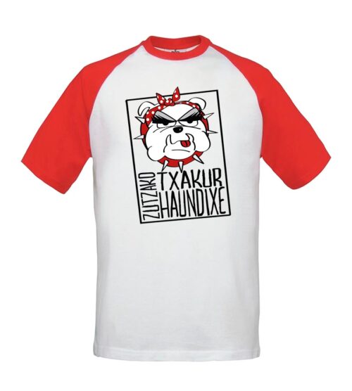 Camiseta beisbolera - Txakur Haundi - Blanca con mangas rojas