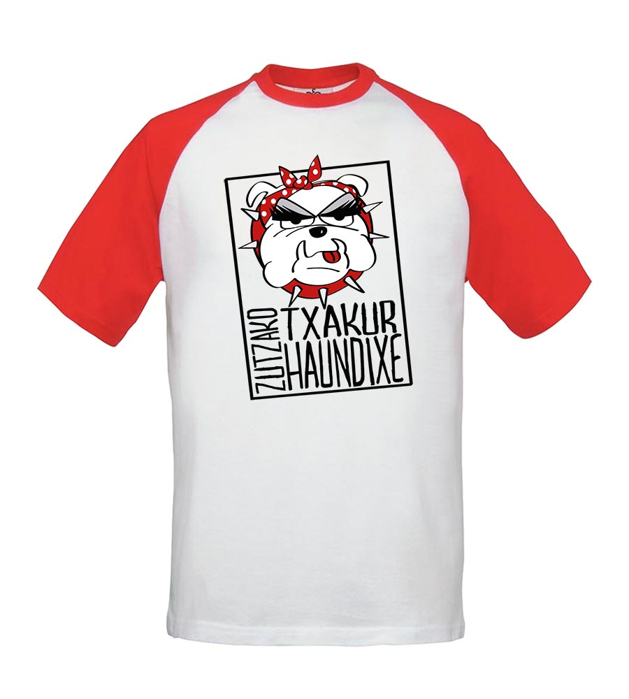 Camiseta beisbolera - Txakur Haundi - Blanca con mangas rojas
