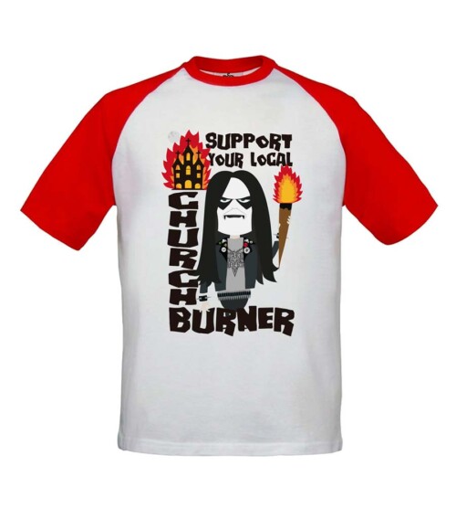 Camiseta beisbolera - Church Burner - Blanca con mangas rojas