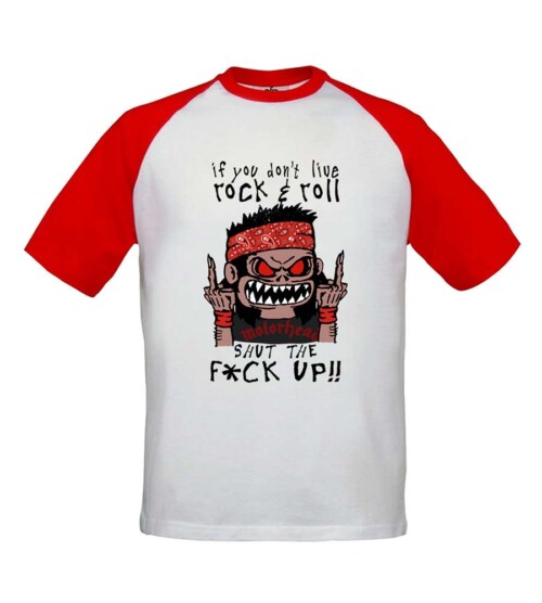 Camiseta beisbolera - Rockguy - Blanca con mangas rojas